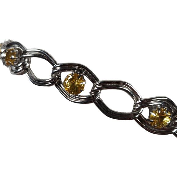 Vintage 80s 90s Chain Link Waist Belt Silver Rhinestone Free Size Plus - Picture 8 of 9